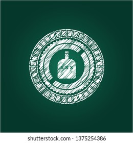 bottle of alcohol icon inside chalkboard emblem on black board