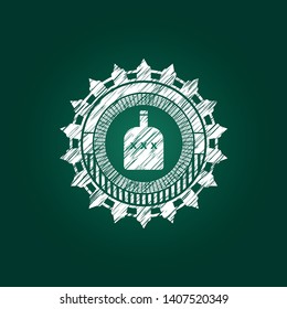 bottle of alcohol icon inside chalkboard emblem written on a blackboard