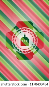 bottle of alcohol icon inside christmas style badge..