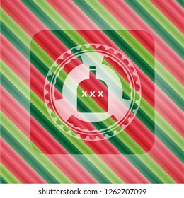 bottle of alcohol icon inside christmas badge background.