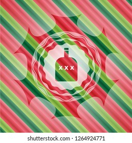 bottle of alcohol icon inside christmas colors style emblem.