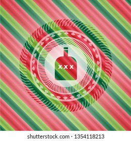 bottle of alcohol icon inside christmas emblem.