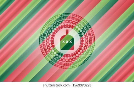 bottle of alcohol icon inside christmas badge.