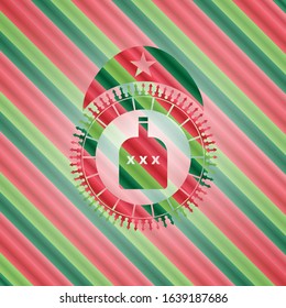 bottle of alcohol icon inside christmas badge background.