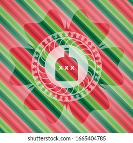 bottle of alcohol icon inside christmas emblem.