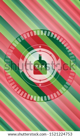bottle of alcohol icon inside christmas emblem background.