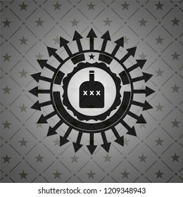 bottle of alcohol icon inside dark emblem. Retro