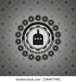 bottle of alcohol icon inside dark emblem. Retro