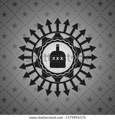 bottle of alcohol icon inside dark emblem. Retro
