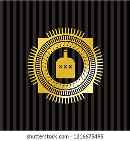 bottle of alcohol icon inside gold emblem