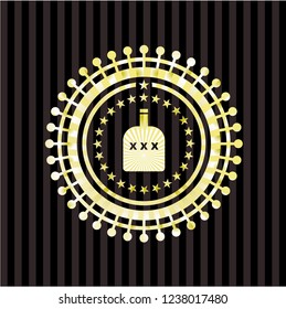 bottle of alcohol icon inside gold shiny badge