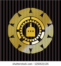 bottle of alcohol icon inside gold badge or emblem