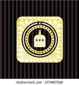 bottle of alcohol icon inside gold shiny badge