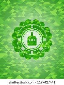 bottle of alcohol icon inside green mosaic emblem
