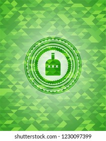 bottle of alcohol icon inside green emblem with mosaic background