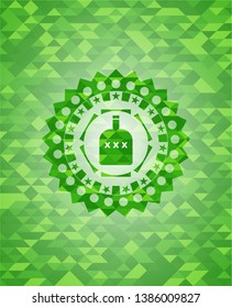 bottle of alcohol icon inside green emblem with mosaic background