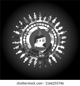 bottle of alcohol icon inside grey camouflaged emblem