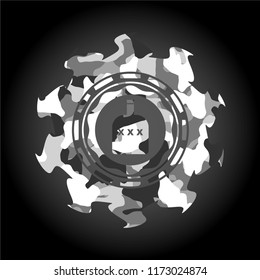 bottle of alcohol icon inside grey camouflage texture