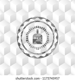 bottle of alcohol icon inside grey emblem. Retro with geometric cube white background