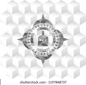 bottle of alcohol icon inside grey icon or emblem with geometric cube white background