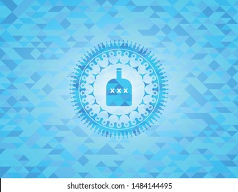 bottle of alcohol icon inside light blue mosaic emblem