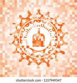 bottle of alcohol icon inside orange mosaic emblem
