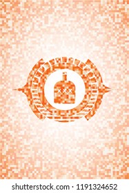 bottle of alcohol icon inside orange tile background illustration. Square geometric mosaic seamless pattern with emblem inside.