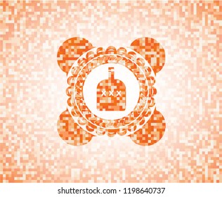 bottle of alcohol icon inside orange mosaic emblem