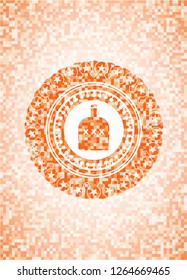 bottle of alcohol icon inside orange mosaic emblem with background