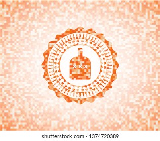 bottle of alcohol icon inside orange mosaic emblem with background