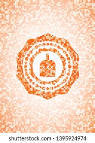 bottle of alcohol icon inside orange mosaic emblem