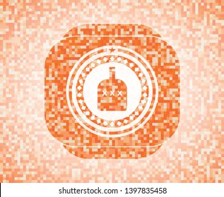 bottle of alcohol icon inside orange mosaic emblem