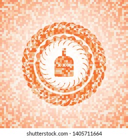 bottle of alcohol icon inside orange mosaic emblem
