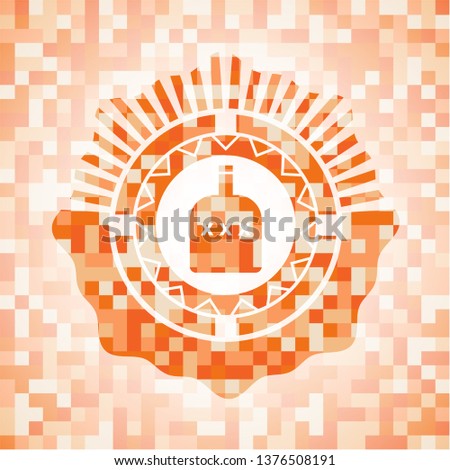 bottle of alcohol icon inside orange mosaic emblem with background