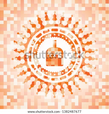 bottle of alcohol icon inside orange mosaic emblem