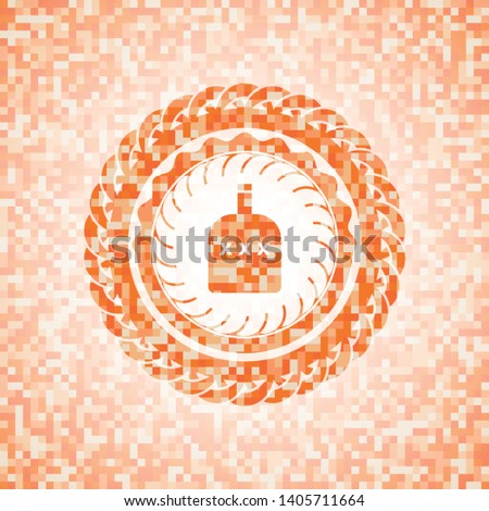 bottle of alcohol icon inside orange mosaic emblem