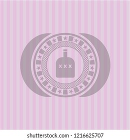 bottle of alcohol icon inside pink emblem. Retro