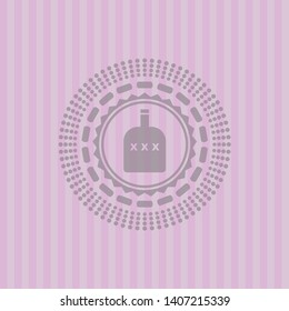 bottle of alcohol icon inside pink emblem. Retro