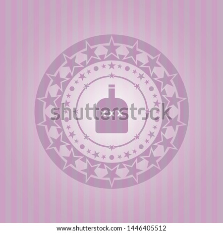 bottle of alcohol icon inside pink icon or emblem