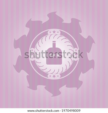 bottle of alcohol icon inside pink emblem. Vector design. 