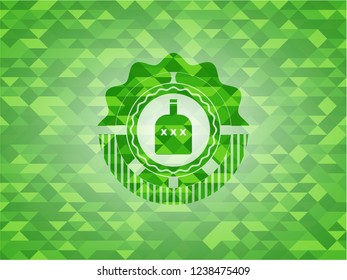 bottle of alcohol icon inside realistic green mosaic emblem