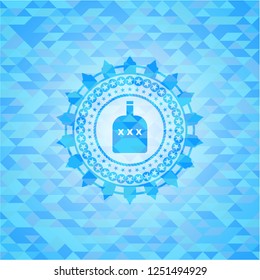 bottle of alcohol icon inside realistic light blue emblem. Mosaic background