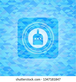 bottle of alcohol icon inside realistic light blue emblem. Mosaic background