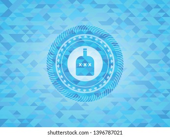 bottle of alcohol icon inside realistic sky blue mosaic emblem