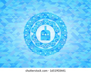 bottle of alcohol icon inside realistic sky blue mosaic emblem