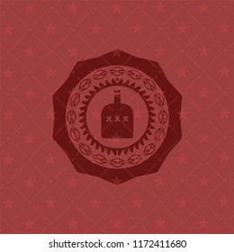 bottle of alcohol icon inside red emblem. Vintage.