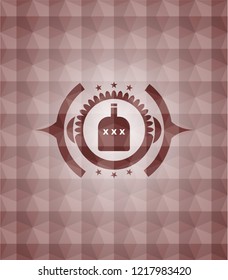 bottle of alcohol icon inside red geometric emblem. Seamless.