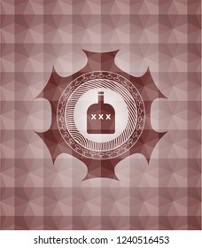 bottle of alcohol icon inside red seamless geometric emblem.
