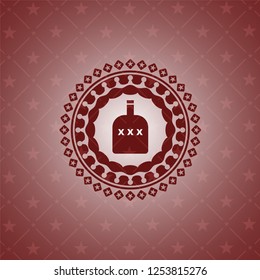 bottle of alcohol icon inside red emblem. Retro