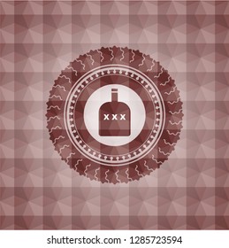 bottle of alcohol icon inside red seamless polygonal badge.